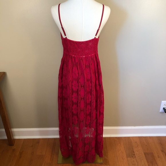 NEW Cupshe Red Lace Hi Low Midi Dress with Pom Pom & Fringe Details Size M - Picture 3 of 10